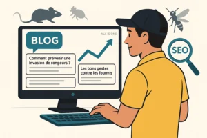 Illustration d’un chef d’entreprise pest control optimisant la visibilité de son site grâce à un blog professionnel de dératisation
