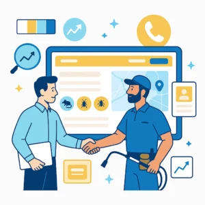 Équipe travaillant sur la création de site pest control multi-zones avec suivi des appels et SEO local.