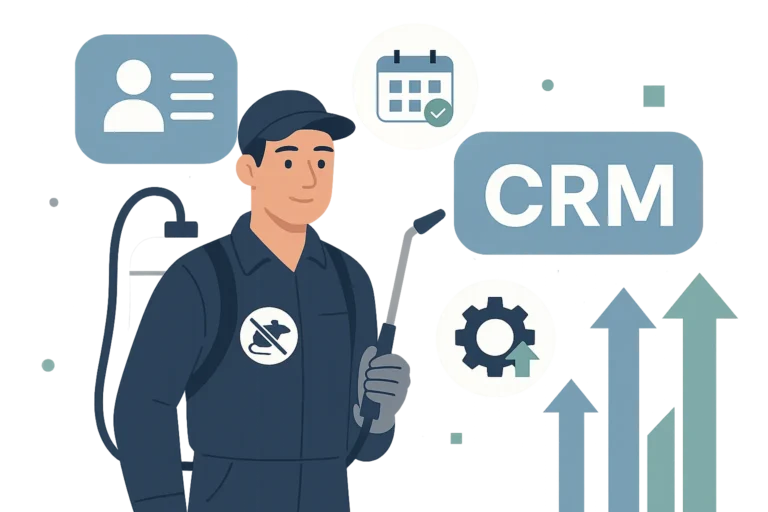 Image professionnelle illustrant les principaux bénéfices d'un CRM dans le secteur de la dératisation : gestion centralisée des clients, suivi des interventions, planification optimisée et traçabilité complète.
