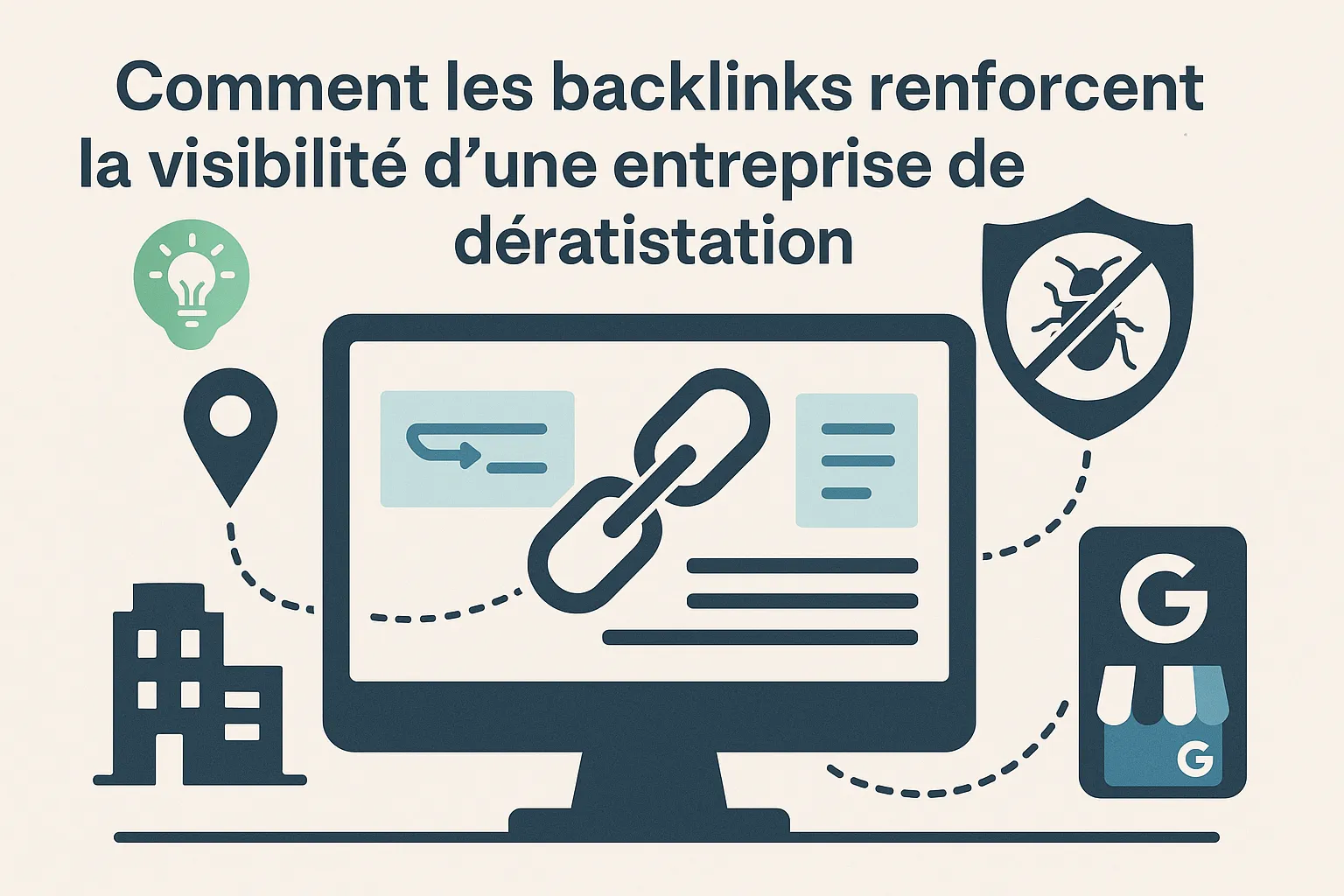 Illustration montrant comment les backlinks renforcent la visibilité d’une entreprise de dératisation sur Google